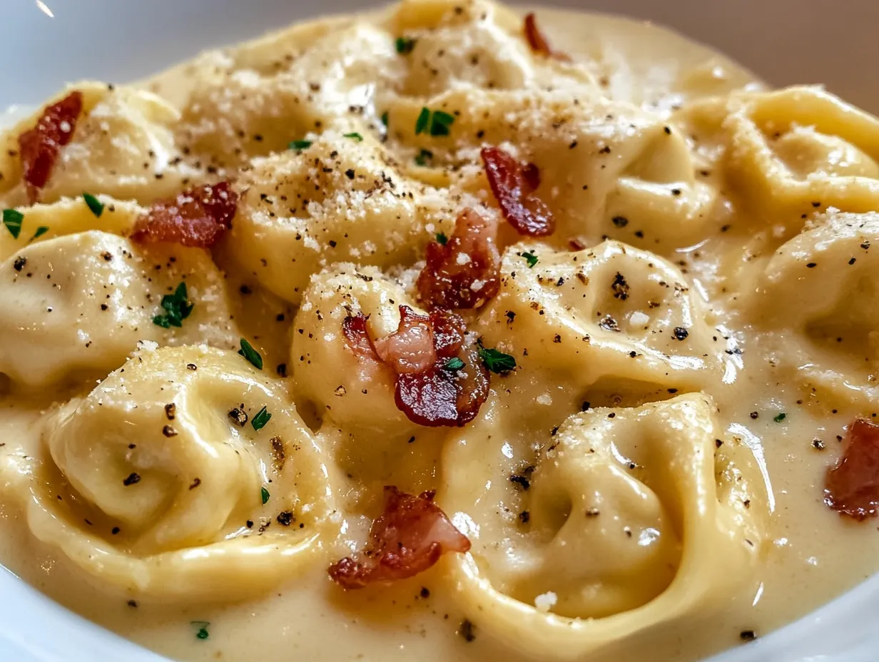 Quick Comfort: Your 30-Minute Tortellini Carbonara Secret finished dish