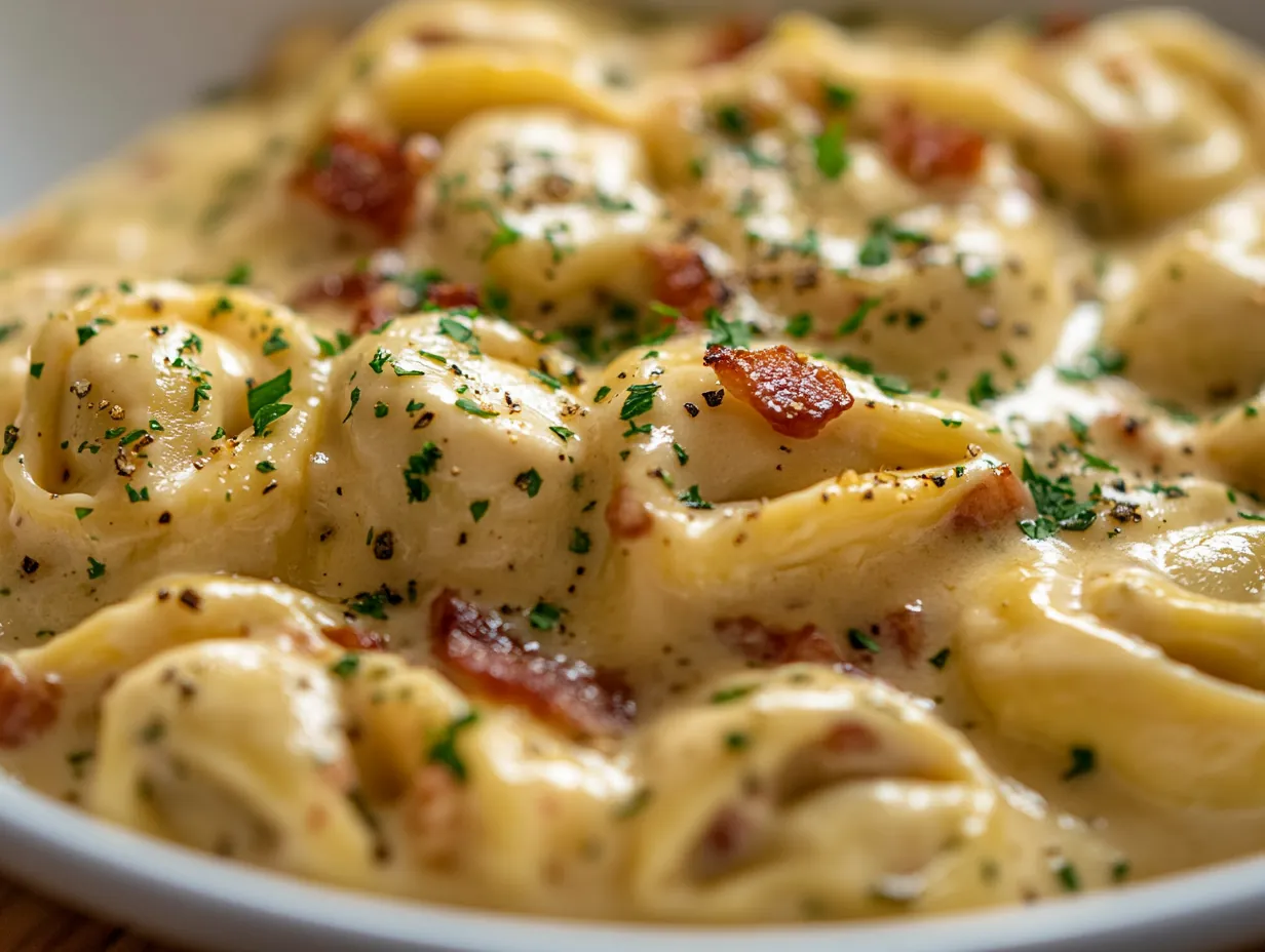 Quick Tortellini Carbonara: Your 30-Minute Weeknight Delight finished dish