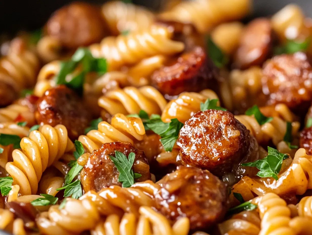 Sticky Honey Garlic Sausage Pasta Skillet: Sweet & Savory Dinner